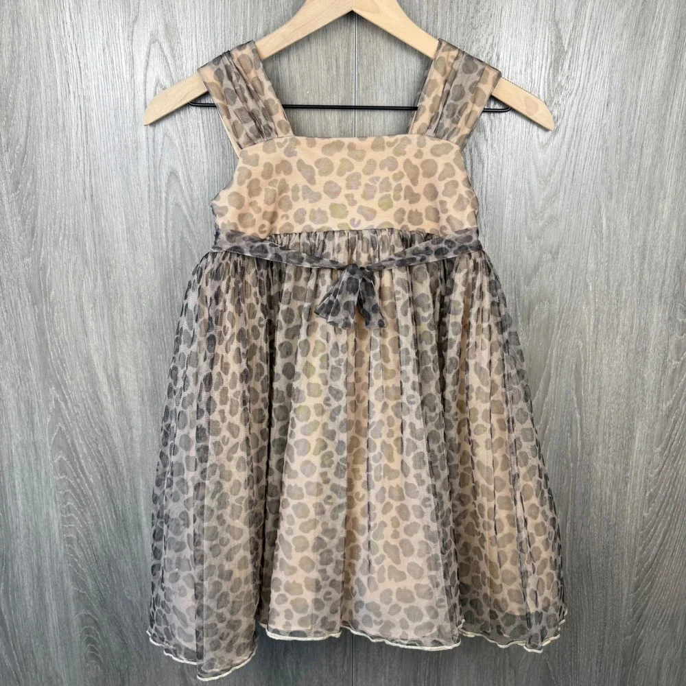 Bonnie Jean Leopard Print Tulle Dress Girls Size 7 Brown Animal Print Party Chic